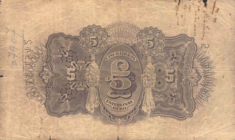 Back of Mozambique pR21: 5 Libras from 1919