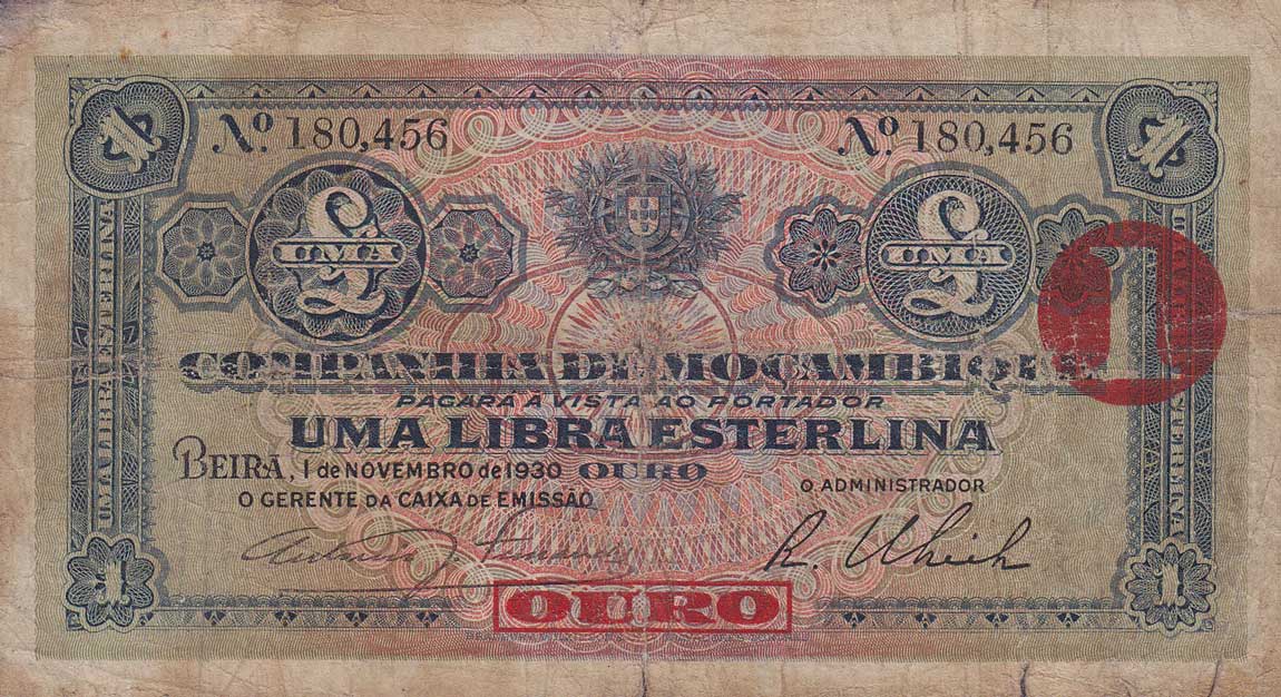 Front of Mozambique pR24a: 1 Libra from 1930