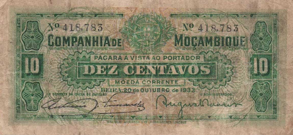 Front of Mozambique pR25: 10 Centavos from 1931