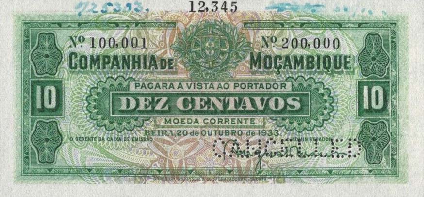 Front of Mozambique pR28s: 10 Centavos from 1933