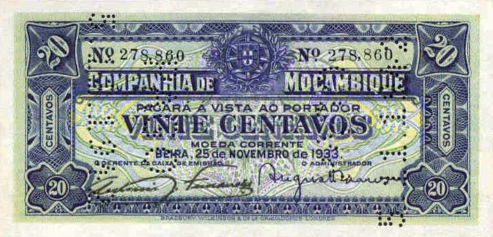 Front of Mozambique pR29: 20 Centavos from 1933