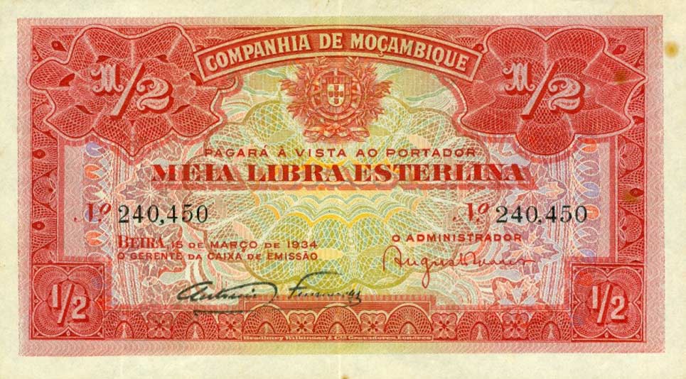 Front of Mozambique pR30a: 0.5 Libra from 1934