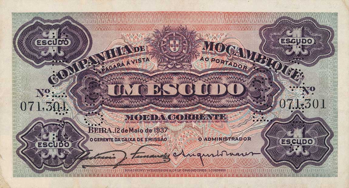 Front of Mozambique pR33: 1 Escudo from 1937