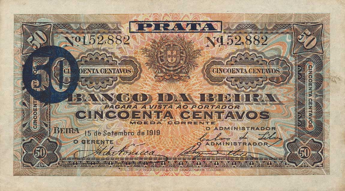 Front of Mozambique pR4a: 50 Centavos from 1919