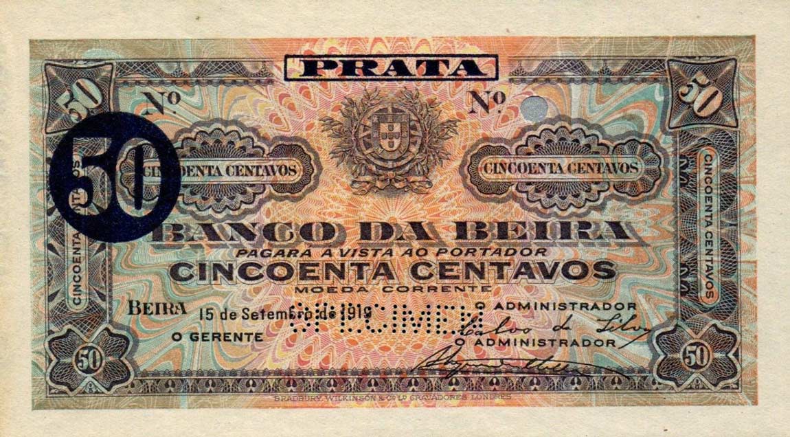 Front of Mozambique pR4b: 50 Centavos from 1919