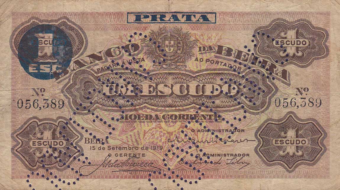 Front of Mozambique pR6c: 1 Libra from 1919