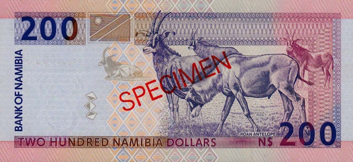 Back of Namibia p10s: 200 Namibia Dollars from 1996