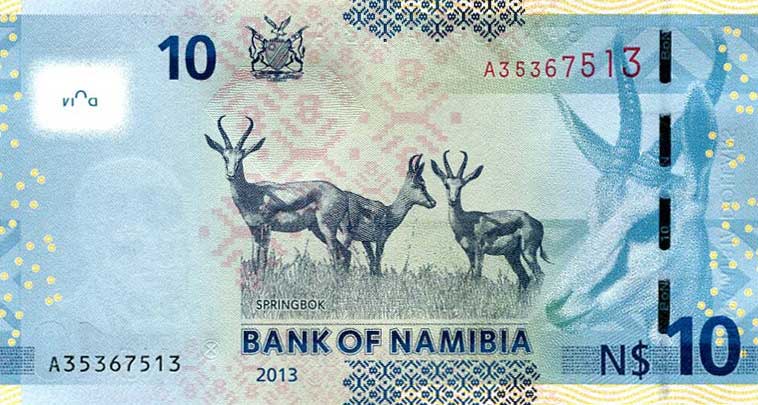Back of Namibia p11b: 10 Namibia Dollars from 2013