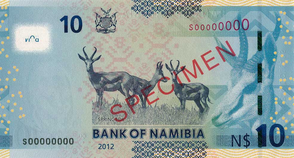 Back of Namibia p11s: 10 Namibia Dollars from 2012