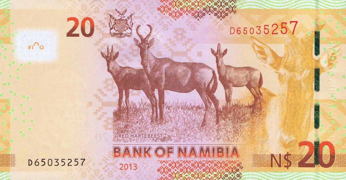 Back of Namibia p12b: 20 Namibia Dollars from 2013