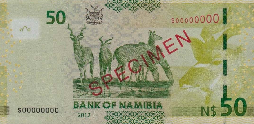 Back of Namibia p13s1: 50 Namibia Dollars from 2012