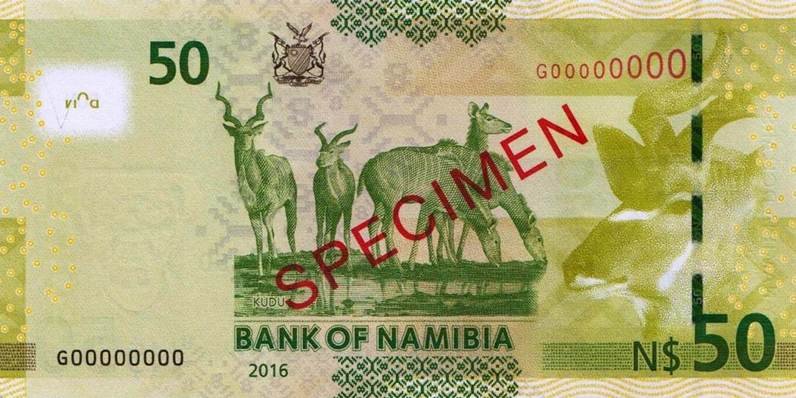 Back of Namibia p13s2: 50 Namibia Dollars from 2016