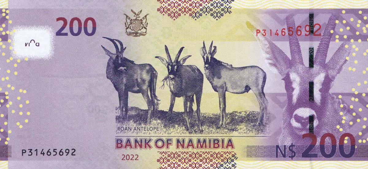 Back of Namibia p15d: 200 Namibia Dollars from 2022