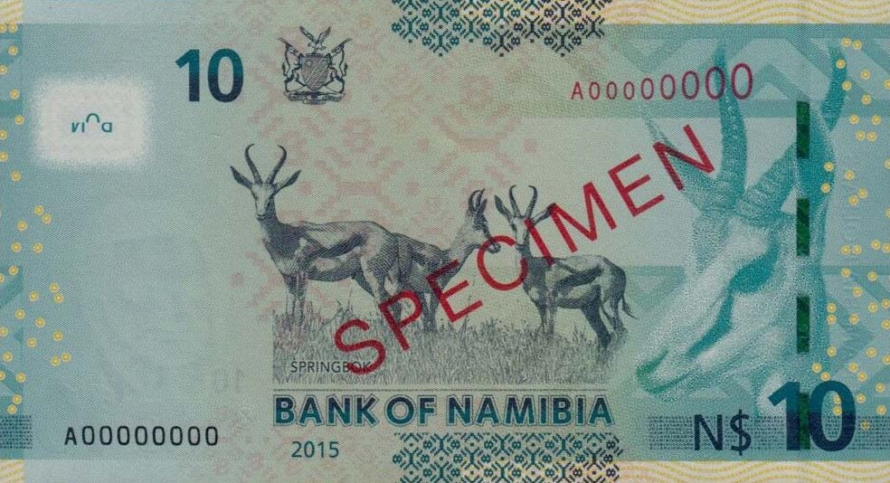 Back of Namibia p16s: 10 Namibia Dollars from 2015