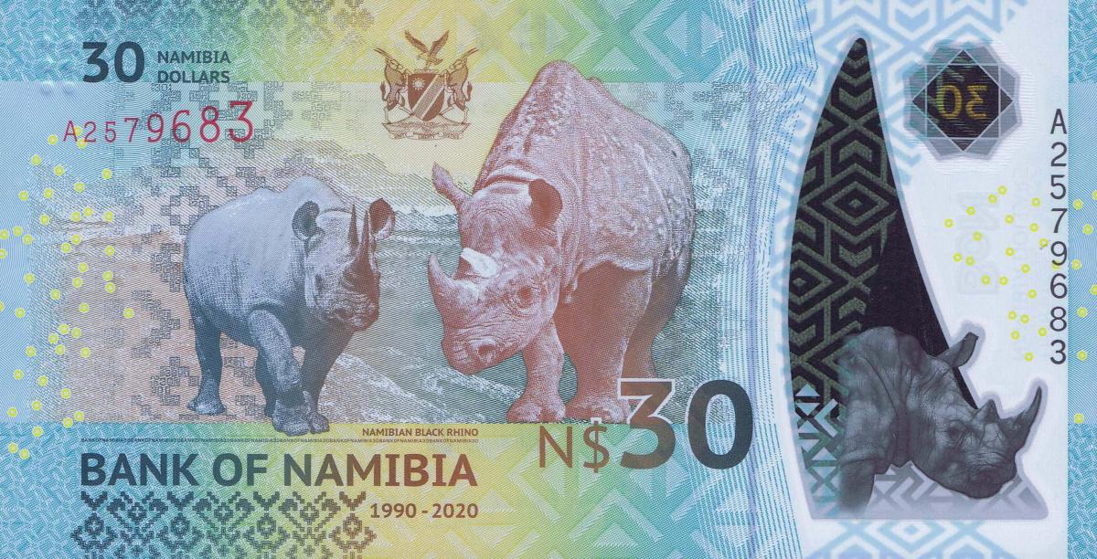 Back of Namibia p18: 30 Namibia Dollars from 2020
