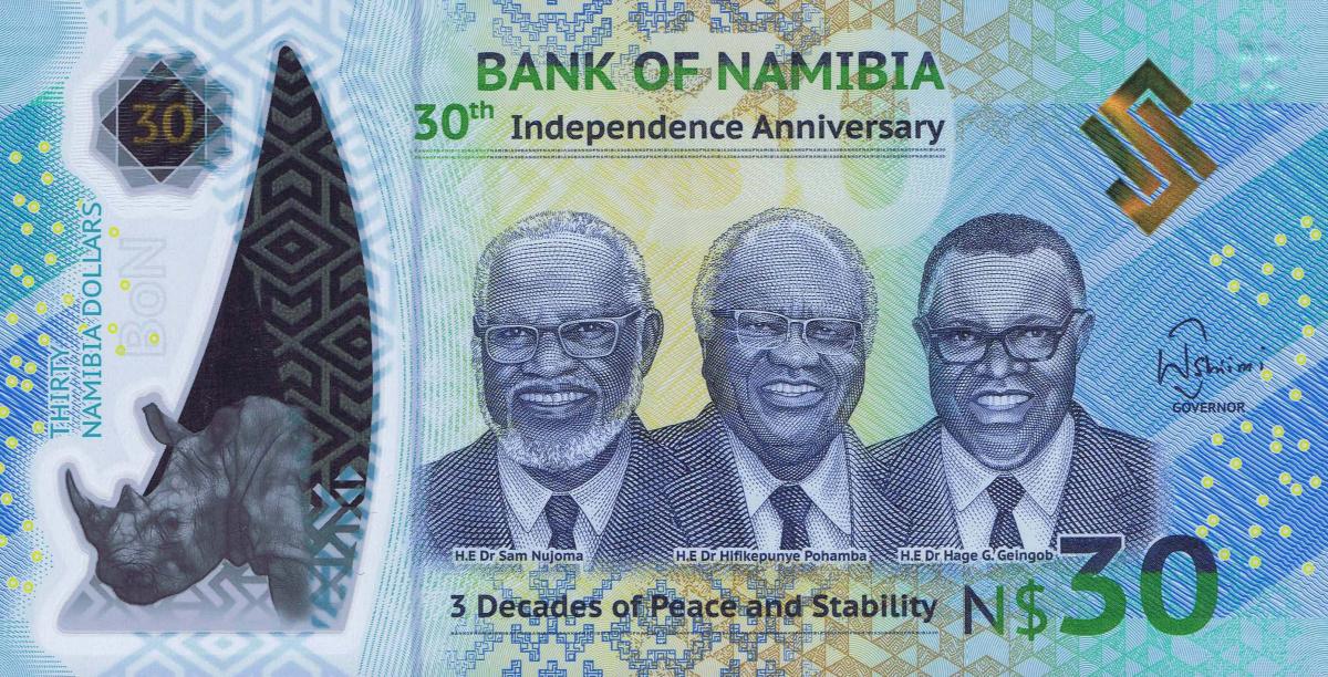 Front of Namibia p18: 30 Namibia Dollars from 2020