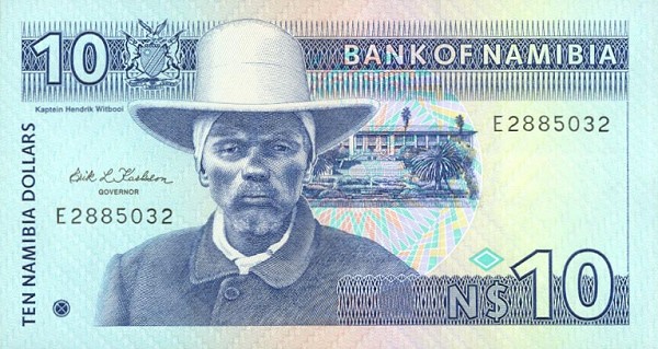 Front of Namibia p1a: 10 Namibia Dollars from 1993