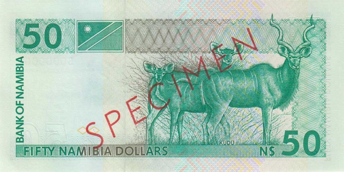 Back of Namibia p2s: 50 Namibia Dollars from 1993