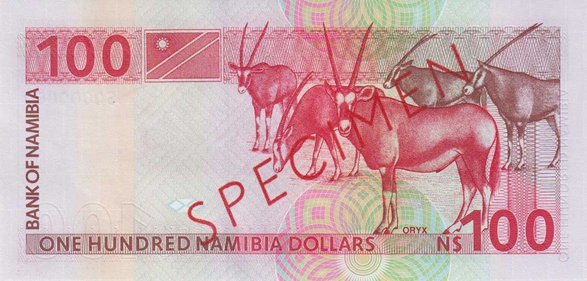 Back of Namibia p3s: 100 Namibia Dollars from 1993