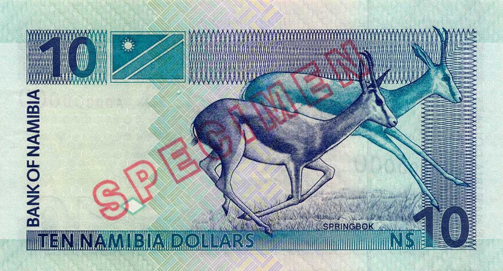 Back of Namibia p4s: 10 Namibia Dollars from 2001