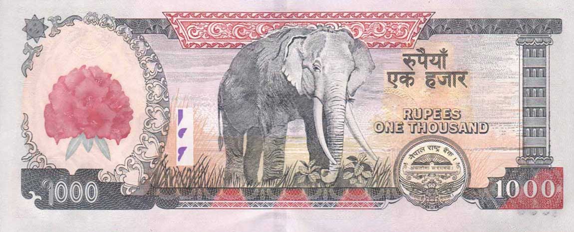 Back of Nepal p67b: 1000 Rupees from 2008