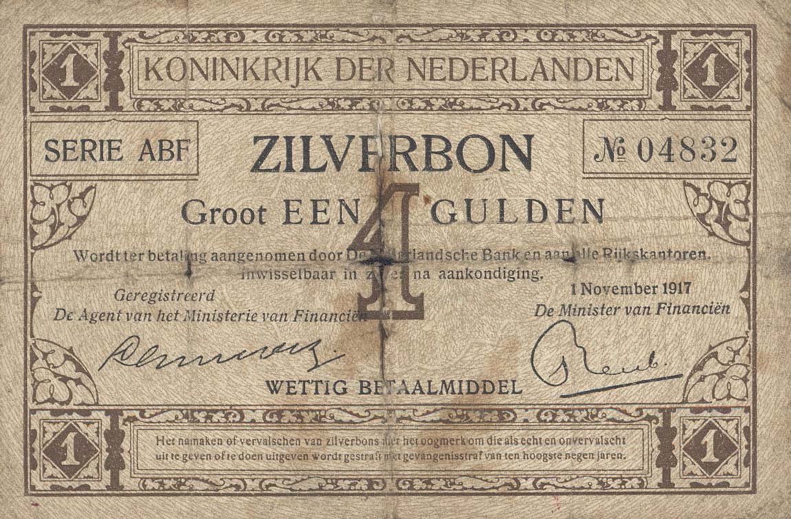 Front of Netherlands p10: 1 Gulden from 1917