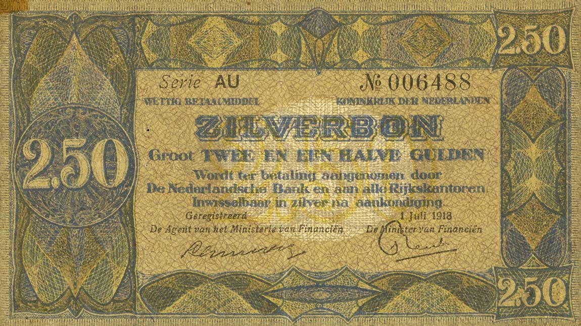 Front of Netherlands p12: 2.5 Gulden from 1918