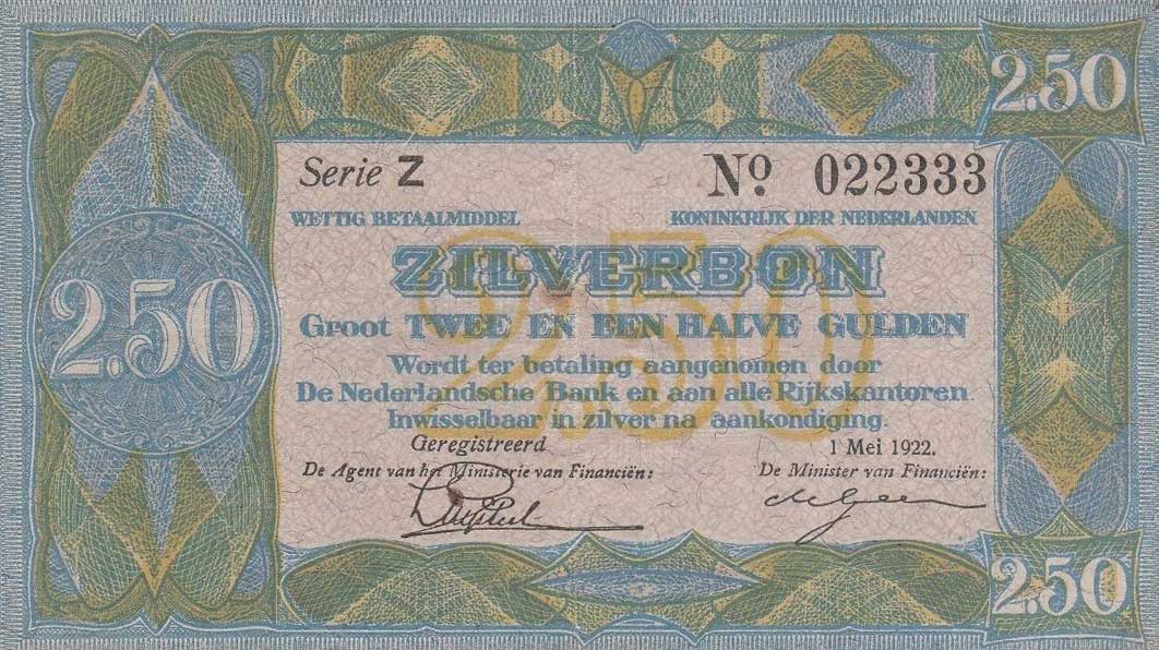 Front of Netherlands p17a: 2.5 Gulden from 1922