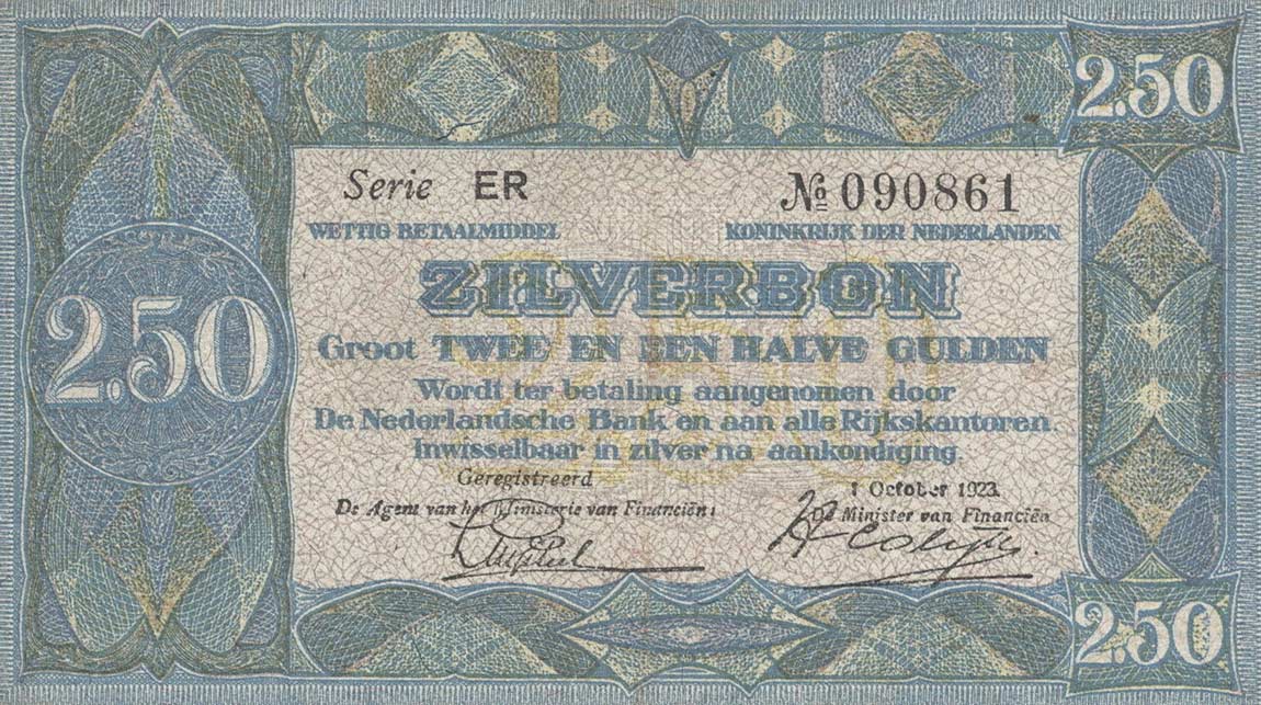 Front of Netherlands p19a: 2.5 Gulden from 1923