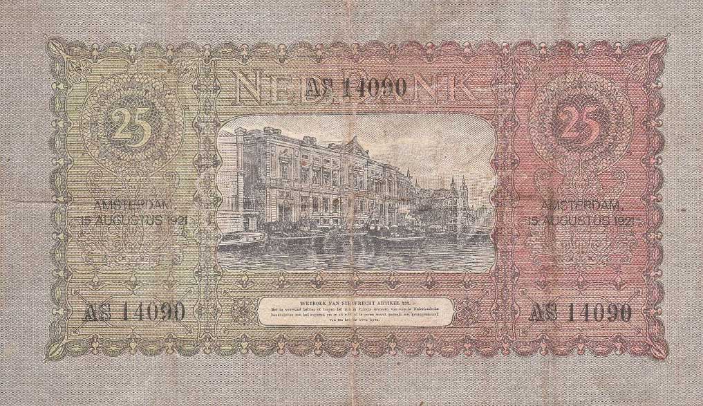 Back of Netherlands p36b: 25 Gulden from 1921