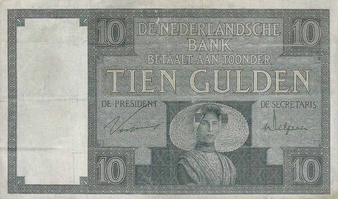 Front of Netherlands p43a: 10 Gulden from 1924