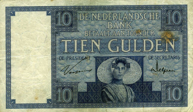 Front of Netherlands p43b: 10 Gulden from 1924
