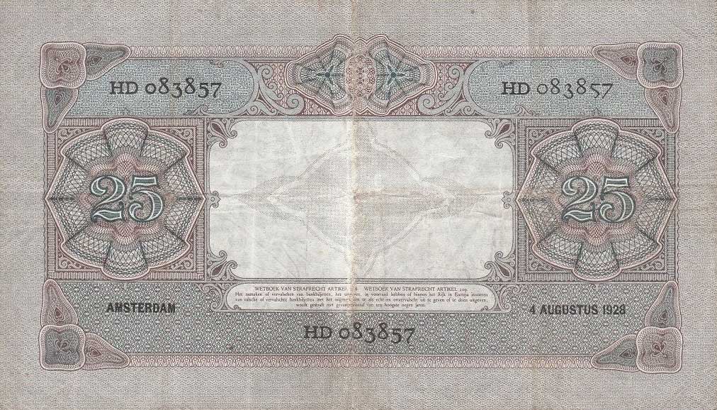 Back of Netherlands p45: 25 Gulden from 1927