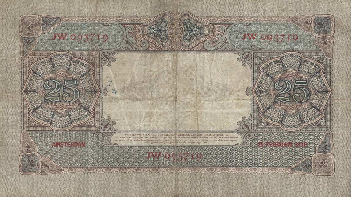 Back of Netherlands p46: 25 Gulden from 1929