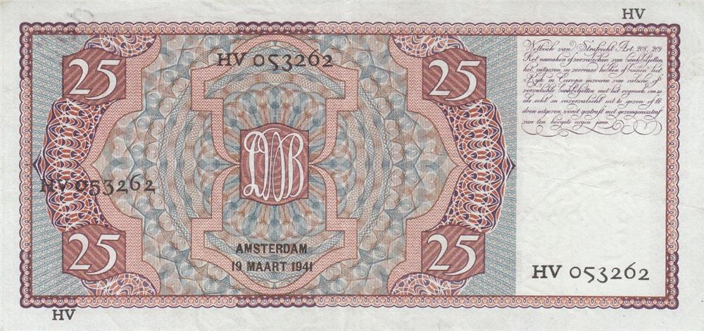 Back of Netherlands p50: 25 Gulden from 1931