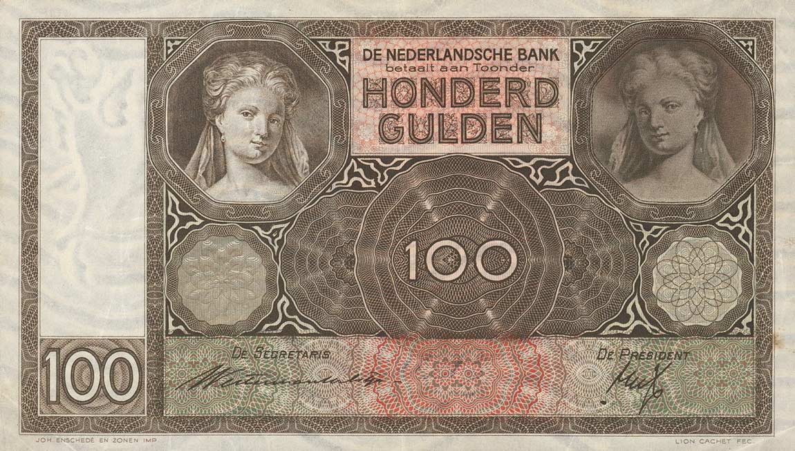 Front of Netherlands p51b: 100 Gulden from 1939