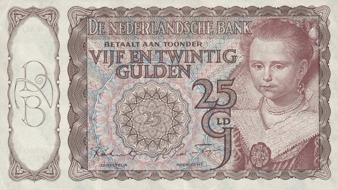 Front of Netherlands p60: 25 Gulden from 1943