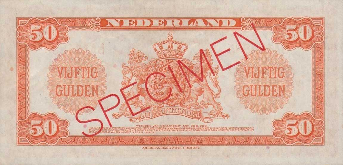 Back of Netherlands p68s: 50 Gulden from 1943