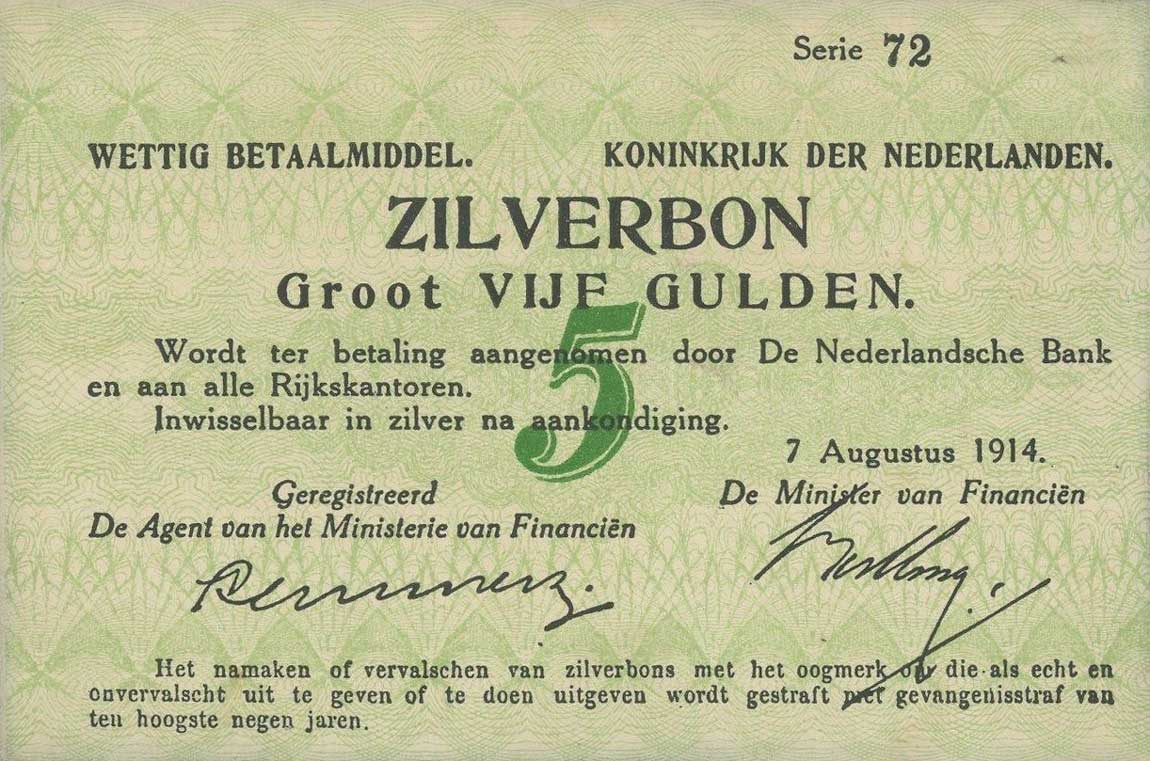 Front of Netherlands p6a: 5 Gulden from 1914