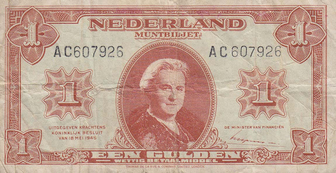 Front of Netherlands p70: 1 Gulden from 1945