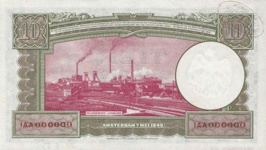 Back of Netherlands p75s: 10 Gulden from 1945