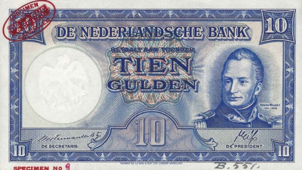 Front of Netherlands p75s: 10 Gulden from 1945