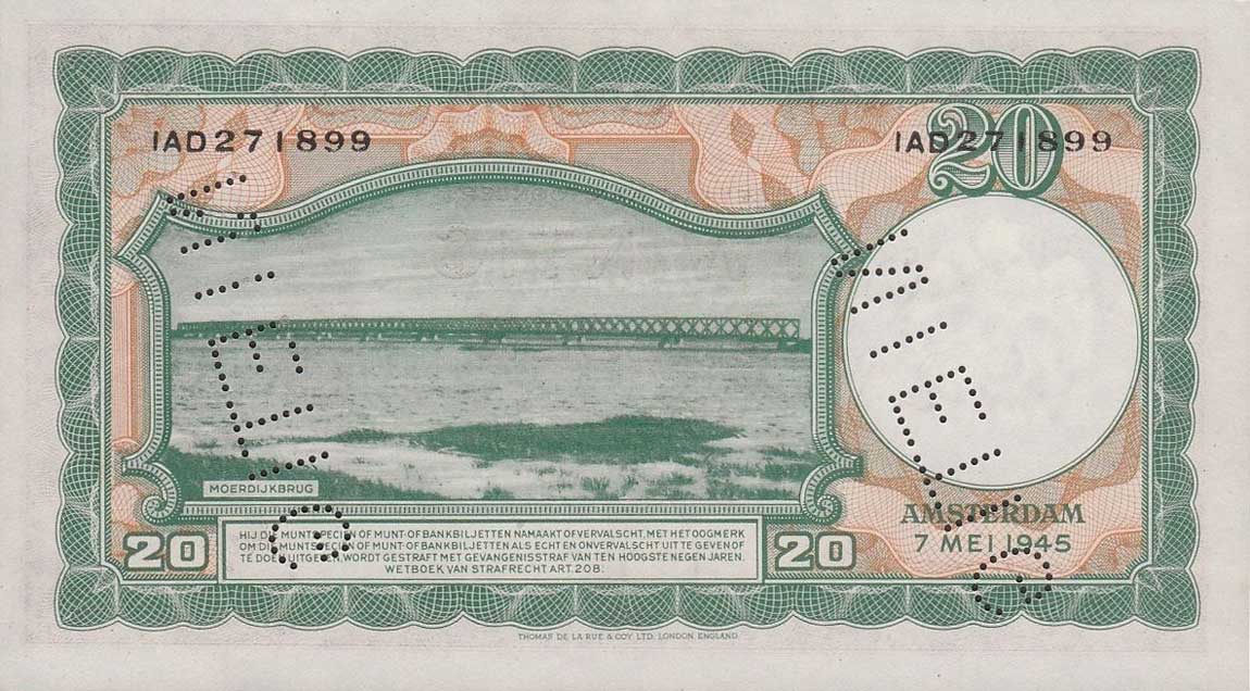 Back of Netherlands p76s: 20 Gulden from 1945