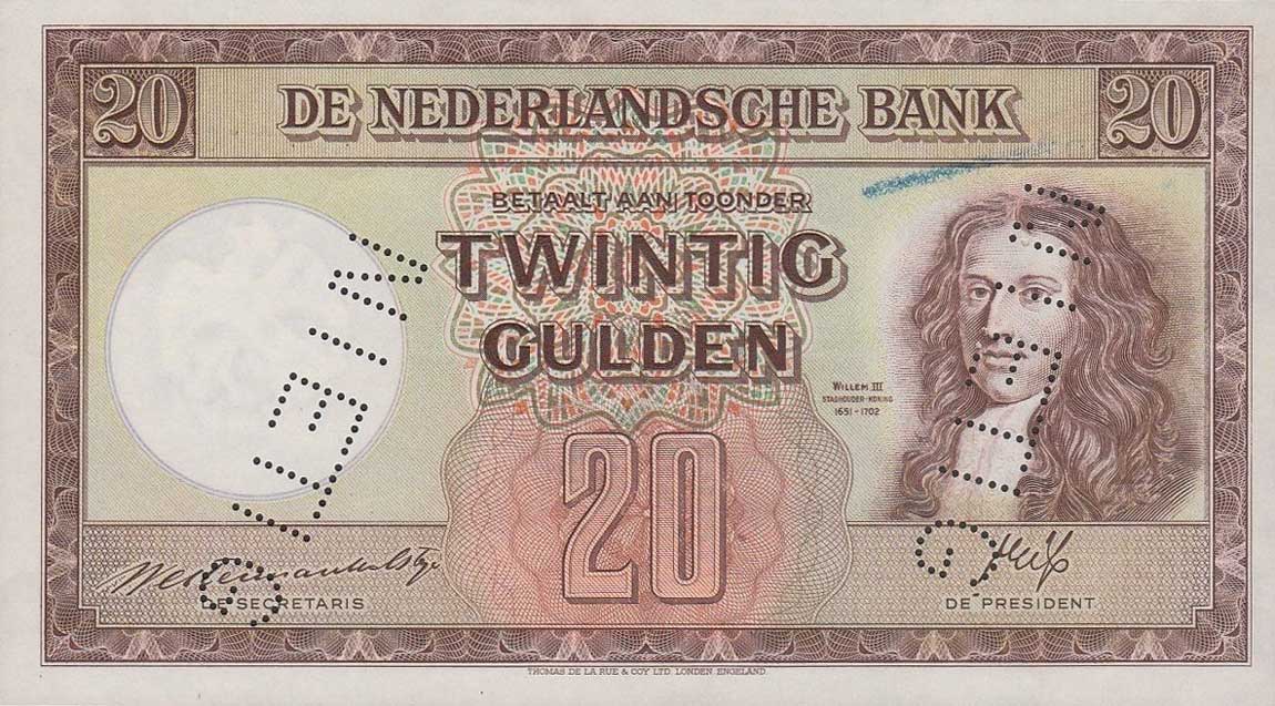 Front of Netherlands p76s: 20 Gulden from 1945