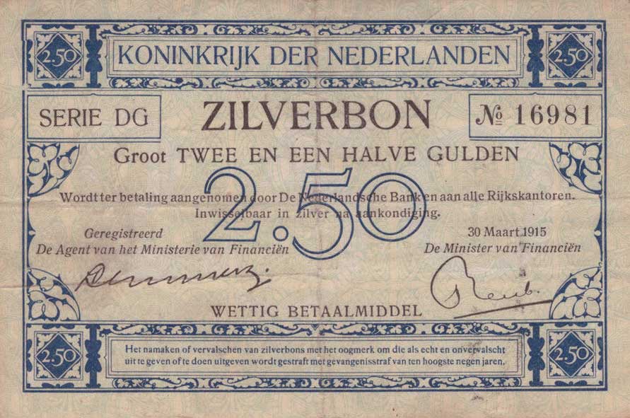 Front of Netherlands p7: 2.5 Gulden from 1915