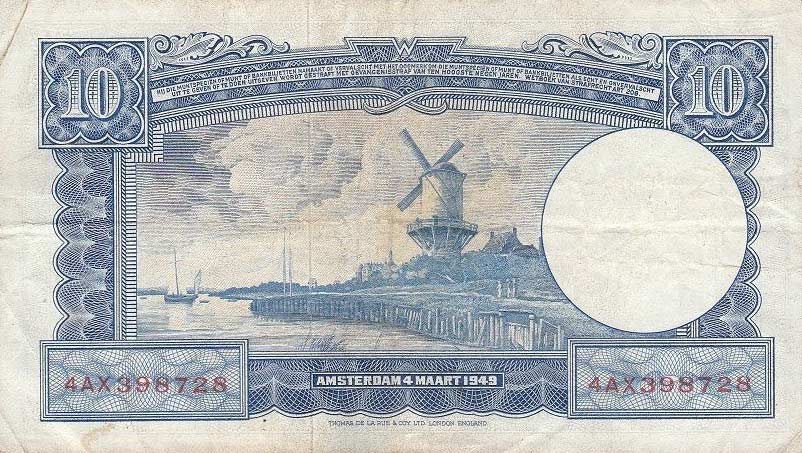 Back of Netherlands p83a: 10 Gulden from 1949