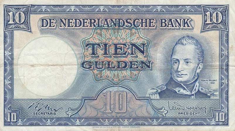 Front of Netherlands p83a: 10 Gulden from 1949