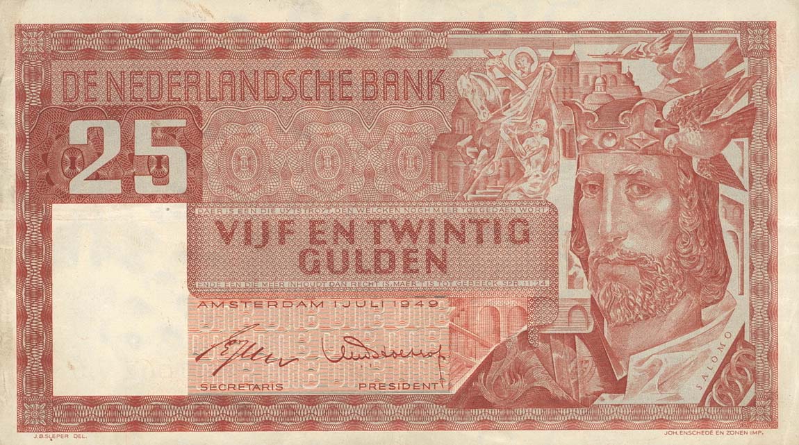 Front of Netherlands p84: 25 Gulden from 1949
