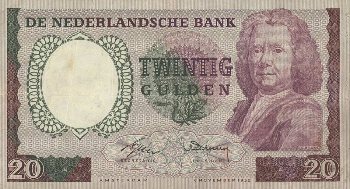 Front of Netherlands p86a: 20 Gulden from 1955