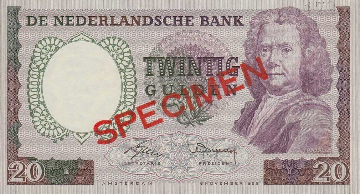 Front of Netherlands p86s: 20 Gulden from 1955